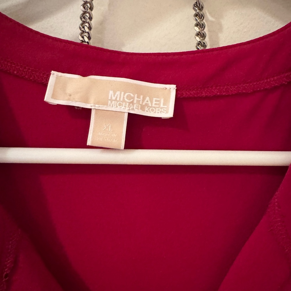 Michael Kors red sleeveless dress with ruffled hem and relaxed fit. Size XL